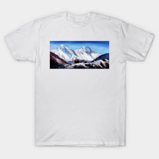 Panoramic View Of Everest Mountain Base Camp Area T-Shirt